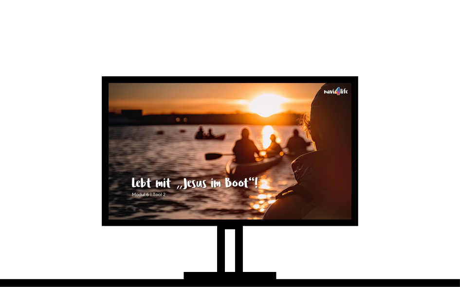 Symbolbild: Monitor mit Powerpoint: Lebt mit Jesus im Boot